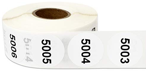 1 Rolle – fortlaufende Nummern 5001 bis 6000 Etiketten zur Inventurzählung Lager-Qualitätskontrolle 2,5 cm rund weiß – 1000 Etiketten