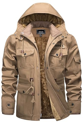TACVASEN Herren Winterjacke Warme Fleecejacke Militärjacke Lässige Gefütterte Cargojacke Thermo Outdoorjacke Arbeitsjacke