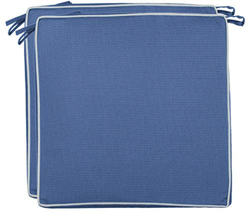 Brandsseller 2er Set Sitzkissen 40x40x4 cm – Wasser- & schmutzabweisende Stuhlkissen mit Bindebändern & Paspel – Für Innen & Außen – Garten, Terrasse, Küche – Blau