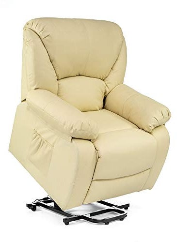 ECODE® Fauteuil releveur électrique, Fauteuil de Massage Électrique Inclinaison réglable, Inclinable 160º, Chauffage, Fauteuil Relaxant avec Repose-Pied, 2 télécommandes, 10 Vibromoteurs, PU Beig A+