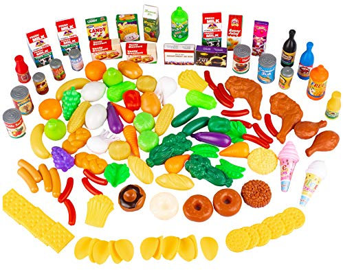 Kinderplay Kit De Verduras, Frutas, Juguetes De Cocina de Plástico para Niños120 pcs, Cocinitas de Juguetes, Frutas y Verduras Juguete KP6108