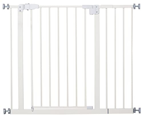PawHut Barrera de Seguridad Metálica Puerta para Perros con Longitud Ajustable Sistema de Cierre Automático para Escaleras Pasillos 74-97,5x76,2 cm Blanco
