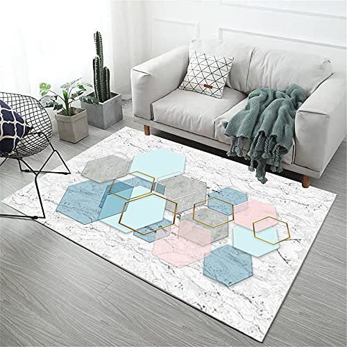 Sticker Superb Modern Teppich für Wohnzimmer Schlafzimmer Esszimmer, Marmor Geometrisch Grau Muster Kurzflorteppich Polypropylen Home In- und Outdoor-Teppich Vierecke (Weiß 1,40 x 60cm)