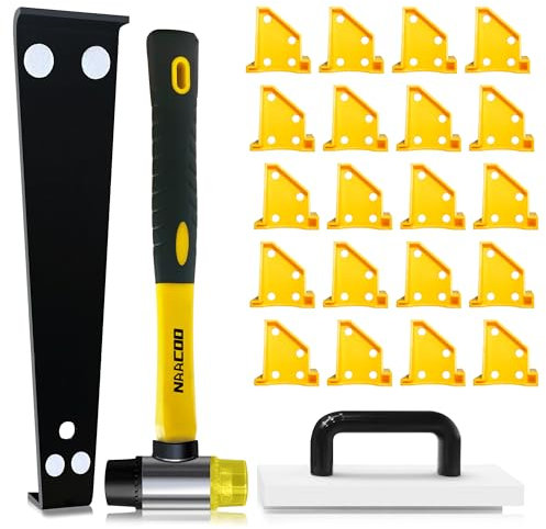 Laminate Flooring Tools, Flooring Installation Kit, Vinyl Flooring Tools - Tapping Block with Handle, 2 in 1 Spacers, Heavy Duty Pull Bar, Reinforced Double-Faced Mallet