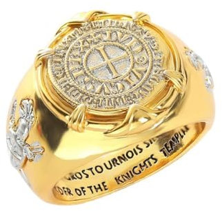 Tapferkeitsring mit Silbermünze, Tempelritterringe für Männer, Kreuzritterringe, Retro-Kreuztotemringe, Amulettring, 14 Karat vergoldeter Münzring, Schwertschildschmuck (19..8)