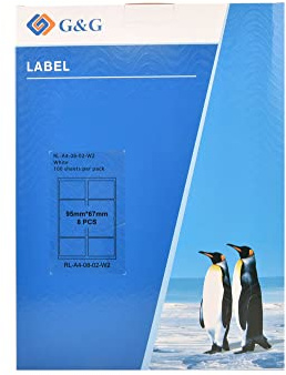 G&G 800 Universal Etiketten A4 (95 x 67 mm) selbstklebend für Tintenstrahl- und Laserdrucker geeignet