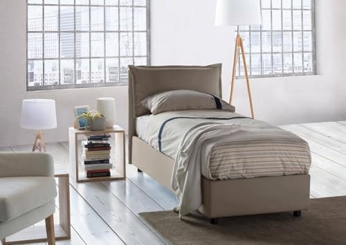 Talamo Italia - Carla Einzelbett, Bettkasten mit Stoffbezug, 100 % Made in Italy, Öffnung vorne, geeignet für 90 x 200 cm Matratze, Taupe