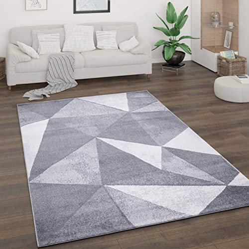 Paco Home Teppich Wohnzimmer Kurzflor Vintage Stil Abstrakt Modernes Geometrisches Rautenmuster Design, Grösse:120x160 cm, Farbe:Grau