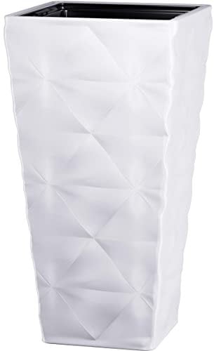 B2C Square Tall Plant Pot Elegant Large Flower Indoor Outdoor Garden Planters Diva (H 75cm x D 40cm, White)