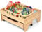 COSTWAY 100 teiliges Kindereisenbahn Set Holz, Kinder Spieltisch mit Schublade und abschließbaren Rädern, Zug Holzeisenbahn Set ab 3 Jahren(100 teilig mit Rädern)