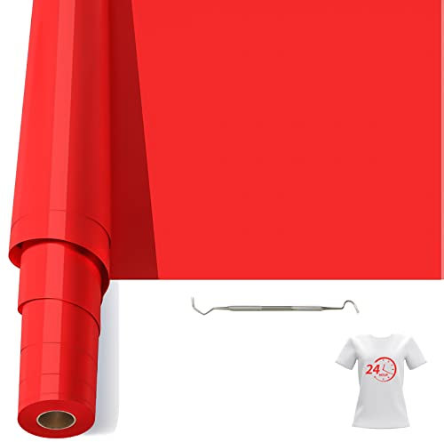 Bocguy Rouleau Vinyle Thermocollant Rouge pour Tissus 30,5 CM X 610 CM avec Outil Désherber, Flex Thermocollant pour Tissus, Cricut et Découpe Silhouette (Rouge)