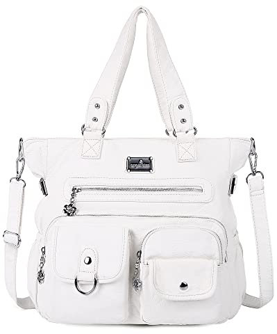 AngelKiss Handtasche Damen Schultertasche Multifunktionale Umhängetaschen Gewaschenes Veganes Leder Wasserdicht mit Reißver Schlusstaschen