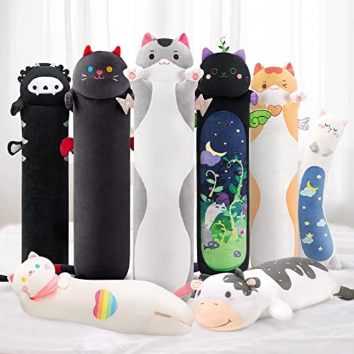 Mewaii Kuscheltiere Lange Katze Kuscheltier 70CM Graue Katze Plüschkissen Plüschtier für Kinder, Kuscheltier Geschenk für Freundin