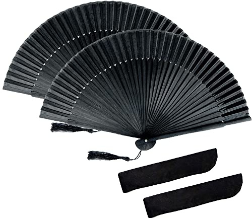 2 Stück Handfächer für Damen,Holz Schwarz Fächer Hochzeit Faltfächer Spanische Viktorianischen Faltfächer für Sommer Hochzeiten Geschenke,Geburttag,Party,Halloween Karneval,Fasching,Tanzen Hand Fan