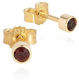 NKlaus Paar Kelch Ohrstecker: 333 Gelbgold mit mattem Finish, 8 Karat, zylindrische Form, verziert mit echten Ø3mm Granatsteinen