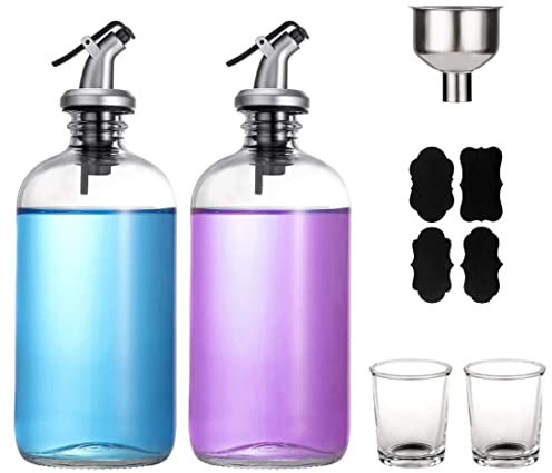 gluttonous 16Oz Glass Mouthwash Dispenser with Pour Spout Funnel and Labels Reusable Mouthwash Bottles Container