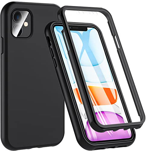 BESINPO Coque pour iPhone 11, 360 Degrés Antichoc Robuste Silicone Anti-Rayures Double Coque avec Protection d'écran Integrale Full Body Housse Protection Étui Case Bumper pour iPhone 11(Noir)