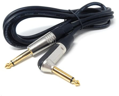 DRUT 2m 6.35mm 1/4'' Right Angle MONO Male to Male Jack Cable Compatible with Guitar/Amp/Speaker Low Noise Lead Gold Connectors (6.5ft.)