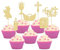 Gyufise 28Pcs God Bless Cupcake Toppers Gold Glitter Girls Baptism Cupcake Toppers Angel Chalice Bible Cross Cupcake Picks Christian Baptism Theme Baby Shower Party Cake Decor Supplies