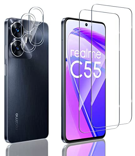 Reeshu Protector de Pantalla para Realme C55 4G [2 + 2 Piezas], Cristal Vidrio Templado Protector de Lente de Cámara, Anti-Arañazos-dureza 9H Sin Burbujas para Realme C55 4G