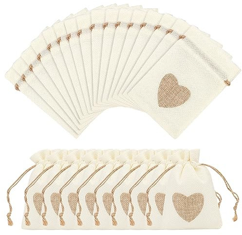 RISVOWO GeschenktüTen mit Kordelzug, 24 Stück Jutesack Kleine SäCkchen, Aufbewahrung Stoffbeutel Klein, Tüten zum BefüLlen für Buchstabenperlen LavendelsäCkchen DIY Hochzeit Party(14x10CM)