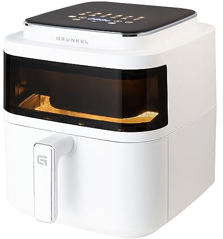 Grunkel - Friggitrice aria 6L e 1400W - Air Fryer WHITE LIGHT FRYER - 12 programmi. Pannello di controllo digitale a colori Multifunzione e visualizzazione retroilluminata. Timer 60 minuti (bianco)