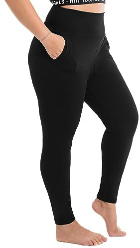 Walifrey Plus Size Leggings mit Taschen für Damen, High Waist Opaque Tummy Control Leggings Schwarz XXL