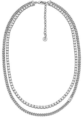 Michael Kors Damen-Halskette „Premium Metallic Muse“, platiniert, gemischte Doppelschicht-Tennishalskette, MKJ8276CZ040