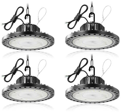 papasbox 4 Stück 100W LED Werkstatt Deckenleuchte Werkstattleuchte Kaltweiß Deckenstrahler | UFO Lampe für Werkstattlampe Hallenbeleuchtung Hallenstrahler Industrielampe