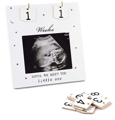 NQEUEPN Baby Sonogramm Bilderrahmen, Countdown Wochen Schwangerschaft Verkünden, Weiß, 16,5 x 15,5 cm