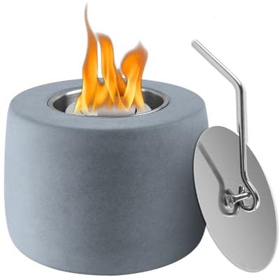 QIAMO Braciere da tavolo in cemento, portatile, a bioetanolo, con 2 tazze brucianti, bruciatore a bioetanolo senza fumo, per interni ed esterni (grigio scuro)