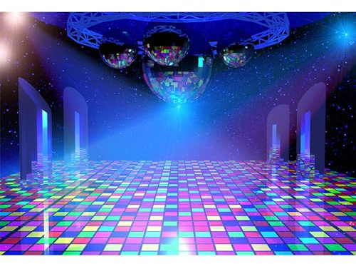 MIRRORANG 2,2x1,5m Backdrop Vintage 80s Disco Dekorationen Neon Backdrop Birthday Party Hintergrund für Fotografie Portrait Foto Studio Requisiten, Vinyl
