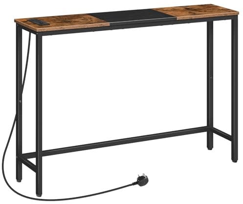 HOOBRO Console Table with Charging Station,114 cm Behind Sofa Table, Slim Console Table for Hallway, with Power Outlet, for Entryway, Living Room, Small Spaces, Rustic Brown and Black EBF114KXG01