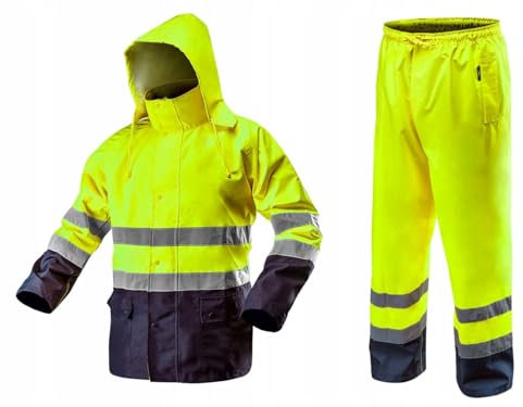 NEO TOOLS Herren wasserdichte Arbeit Warnschutzjacke mit Reflektionsstreifen Gelb mit wasserdichter Hose (Set) Gr. S-3XL (XXL)
