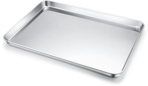 Onader Plaque rectangulaire en acier inoxydable pour four, moule à gâteau, pour la cuisson, le service, passe au lave-vaisselle et durable, 40,5 x 30,5 x 2,5 cm