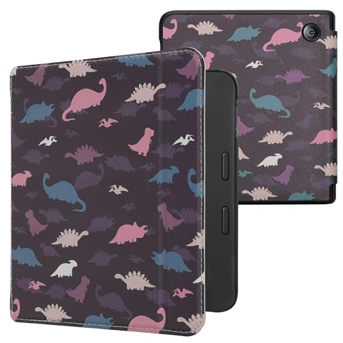 kwmobile Custodia eReader Compatibile con Kobo Libra 2 Cover - eBook Reader Flip Case - viola/giallo/blu - Dinosauri