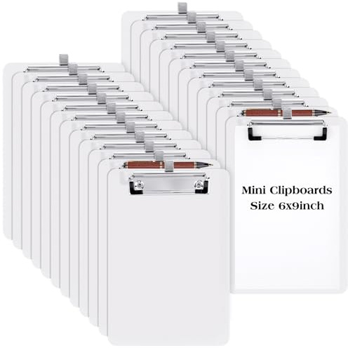 Qilery Mini-Klemmbretter, 15,2 x 22,9 cm, mit Stifthalter, Kunststoff, Weiß, 24 Stück
