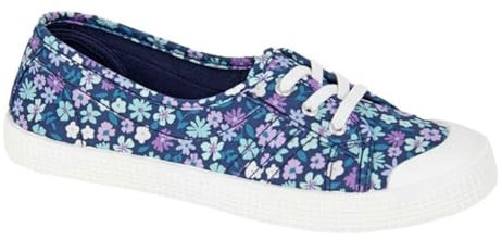 Dek Womens/Girls Low Cut Canvas Shoes/Slip On Pumps with Elastic Lace All White (Navy Floral, UK Footwear Size System, Adult, Women, Numeric, Medium, 8), Bal-01
