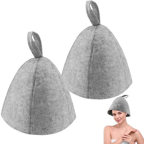 ZJIVQO Saunahut aus dicker Wolle, für Damen und Herren, atmungsaktiver Kopfschutz, ideal für Sauna, heiße Quellen, Badezimmer, Grau, 2 Stück, grau