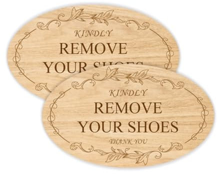 GEEKBEAR Remove Your Shoes Sign - 2 Pack Acrylic, Unique, Durable - 6.3 x 3.8 in (Wood)