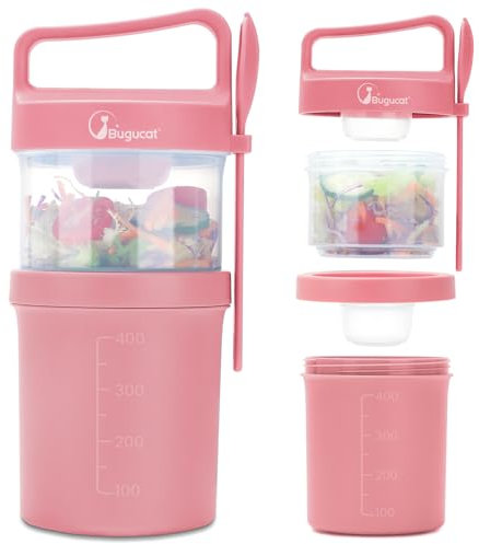 Bugucat Tazza per Yogurt e Cereali To Go 560ML+360ML, Doppio Strato con Cucchiaio e Manico, Contenitore Ermetico per Colazione, Pranzo e Snack per Bambini e Adulti