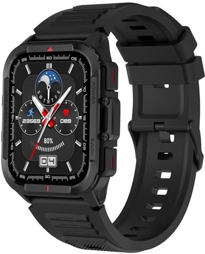 Bebinca Smartwatch Damen/Herren mit Telefonfunktion, 1,72“ HD Quadratische Touchscreen Fitness-Tracker, IP68 Wasserdicht/Herzfrequenz/120+ Sportmodi für Android iOS(Schwarz)