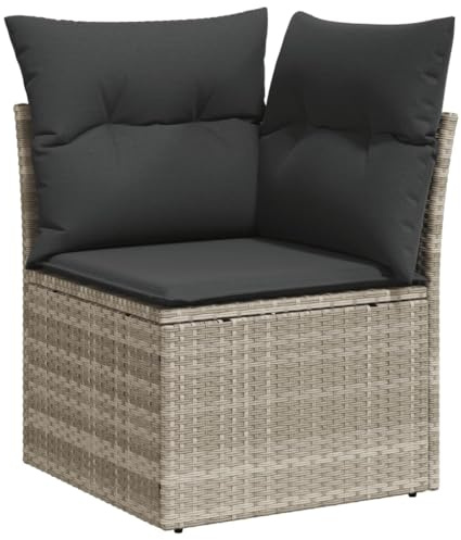 vidaXL Garten-Ecksofa mit Kissen Hellgrau Poly Rattan