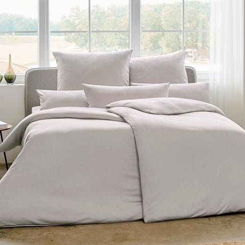 ESTELLA Mako Interlock Jersey Uni Bettwäsche | 100% Baumwolle | trocknerfest und bügelfrei | 155x220 cm + 80x80 cm | Farbe: Silber