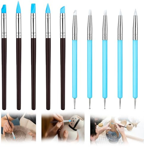 10 pinceles de goma de silicona, herramienta de moldeo de arcilla polimérica, herramienta de modelado de arcilla, herramienta para puntear, pincel de pintura de goma, para escultura de cerámica