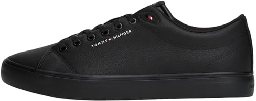 Tommy Hilfiger Men’s Core Low Top Leather Vulcanised Trainers, Black (Black), 8