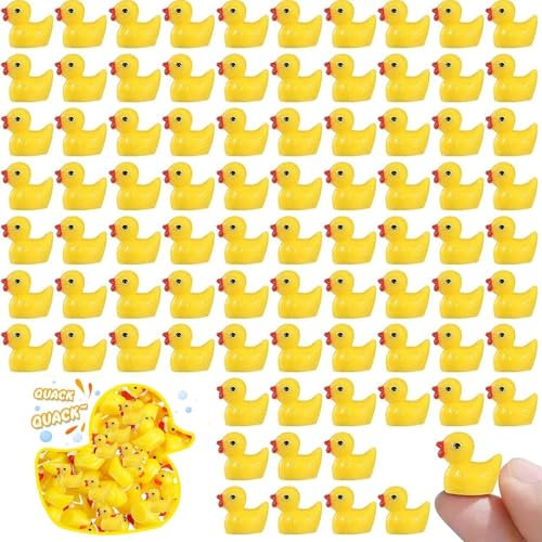 100 Stück Mini Harz Enten,Mini Quietscheente,Mini Gummienten,Mini Enten Figuren,Mini Resin Ducks,Miniatur Enten für Aquarium Miniaturgarten Puppenhaus Topfdekorationen DIY-Zubehör Heimdekora