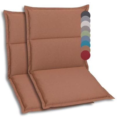 GO-DE Textil Bequeme und attraktive Polsterauflagen für Hochlehner-, Mittellehner- und Niederlehner-Gartenstühle (2er-Set, Uni Braun, Hochlehner)
