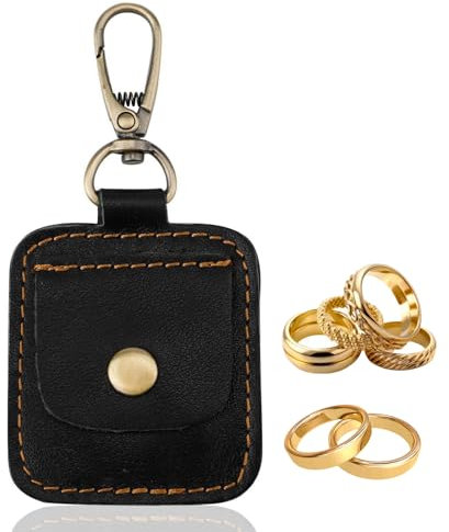 WANGENPING Ringtasche aus Leder, Ringtasche mit Schlüsselanhänger, Klein Ringhalter aus Leder Tragbar für, Medaillon Ringtasche aus Leder, Schmuck, Reisen, Halsketten, Ringaufbewahrung Etui(Black)