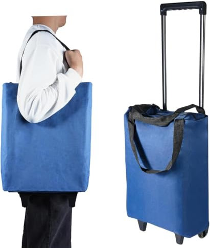 CROWNSHOP Trolley Bags 2 in1 Shopping Trolley on Wheels Foldable with Telescopic Handle Reusable Water Proof Trolley Bag Shopping Trolleys Suitable for Shopping Supermarkets and Travel Blue